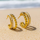 Brinco Argola Dupla com Pérolas Banhado em Ouro 18k