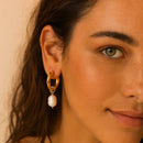 Brinco de Argola com Pingente de Pérola Banhado em Ouro 18k