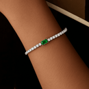 Pulseira Riviera com Pedra Verde Central em Prata 925
