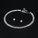Luxury Round Crystal Jewelry Set for Women Charm Silver Color Bracelet Stud Earring Zircon Chain Necklace Wedding