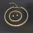 Luxury Round Crystal Jewelry Set for Women Charm Silver Color Bracelet Stud Earring Zircon Chain Necklace Wedding