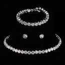 Luxury Round Crystal Jewelry Set for Women Charm Silver Color Bracelet Stud Earring Zircon Chain Necklace Wedding