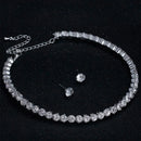 Luxury Round Crystal Jewelry Set for Women Charm Silver Color Bracelet Stud Earring Zircon Chain Necklace Wedding